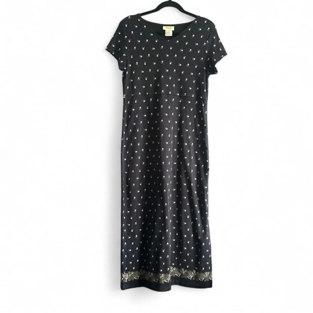 Vintage Talbots Floral Maxi Dress Women's Size Medium Cotton Navy Blue Beige
